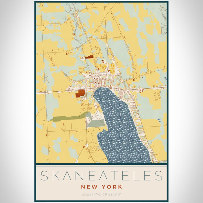 Skaneateles New York Map Print Portrait Orientation in Woodblock Style With Shaded Background