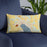 Custom Skaneateles New York Map Throw Pillow in Woodblock on Blue Colored Chair