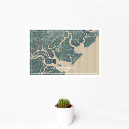 12x18 Skidaway Island Georgia Map Print Landscape Orientation in Afternoon Style With Small Cactus Plant in White Planter