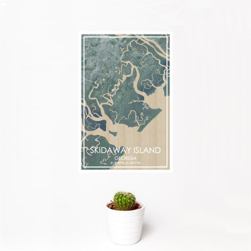 12x18 Skidaway Island Georgia Map Print Portrait Orientation in Afternoon Style With Small Cactus Plant in White Planter
