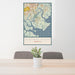 24x36 Skidaway Island Georgia Map Print Portrait Orientation in Woodblock Style Behind 2 Chairs Table and Potted Plant