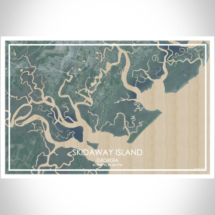 Skidaway Island Georgia Map Print Landscape Orientation in Afternoon Style With Shaded Background