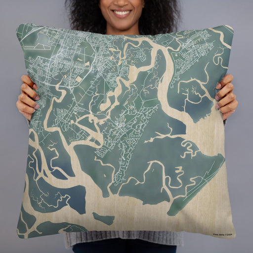 Person holding 22x22 Custom Skidaway Island Georgia Map Throw Pillow in Afternoon