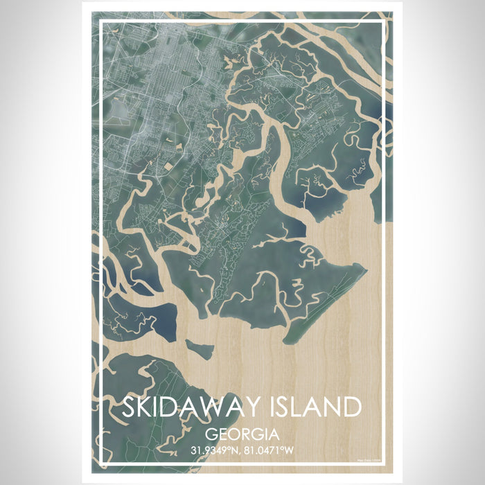 Skidaway Island Georgia Map Print Portrait Orientation in Afternoon Style With Shaded Background