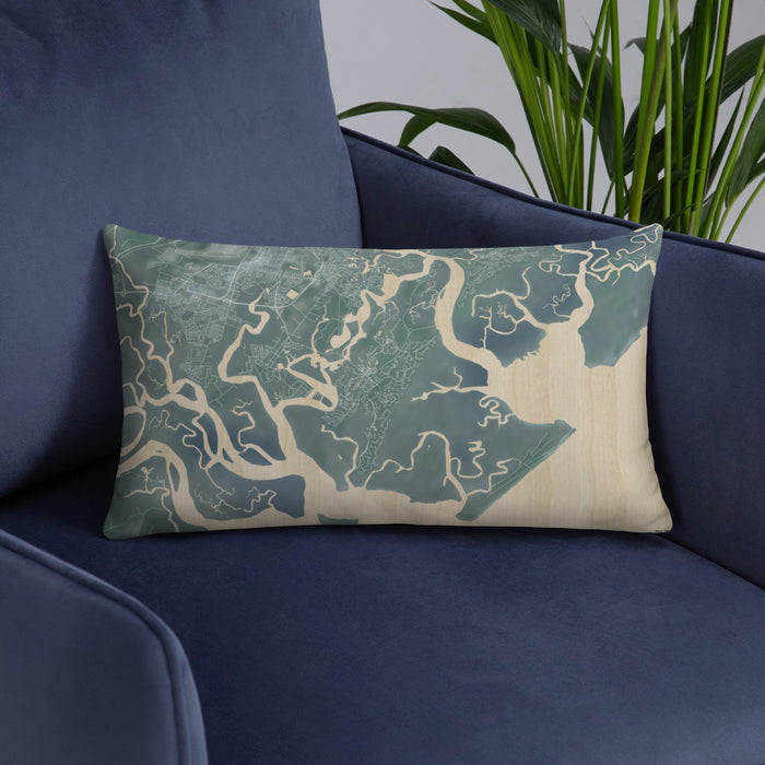 Custom Skidaway Island Georgia Map Throw Pillow in Afternoon on Blue Colored Chair