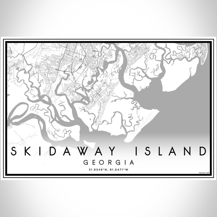Skidaway Island Georgia Map Print Landscape Orientation in Classic Style With Shaded Background