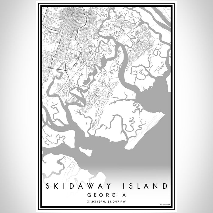 Skidaway Island Georgia Map Print Portrait Orientation in Classic Style With Shaded Background