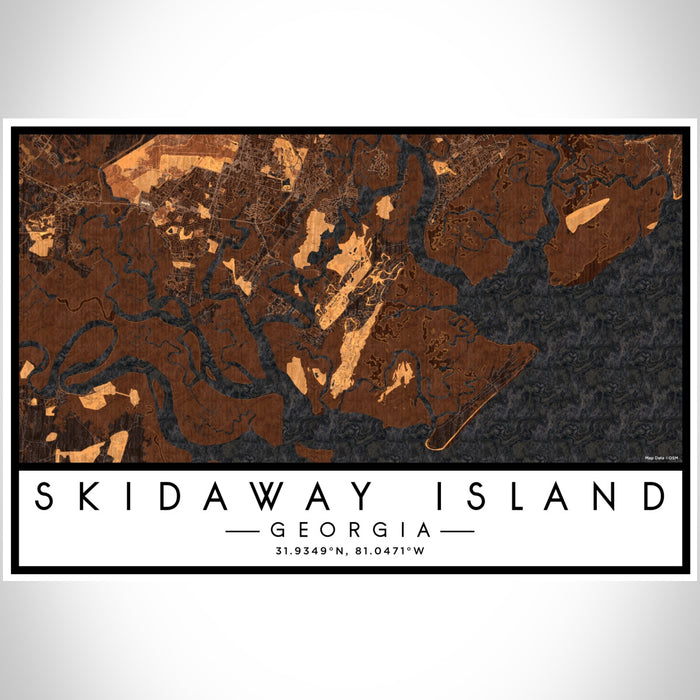 Skidaway Island Georgia Map Print Landscape Orientation in Ember Style With Shaded Background