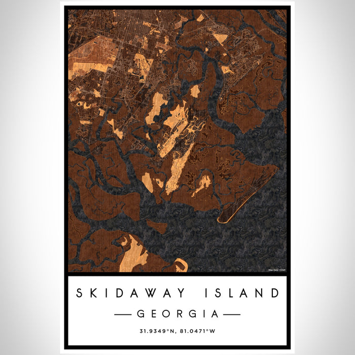 Skidaway Island Georgia Map Print Portrait Orientation in Ember Style With Shaded Background
