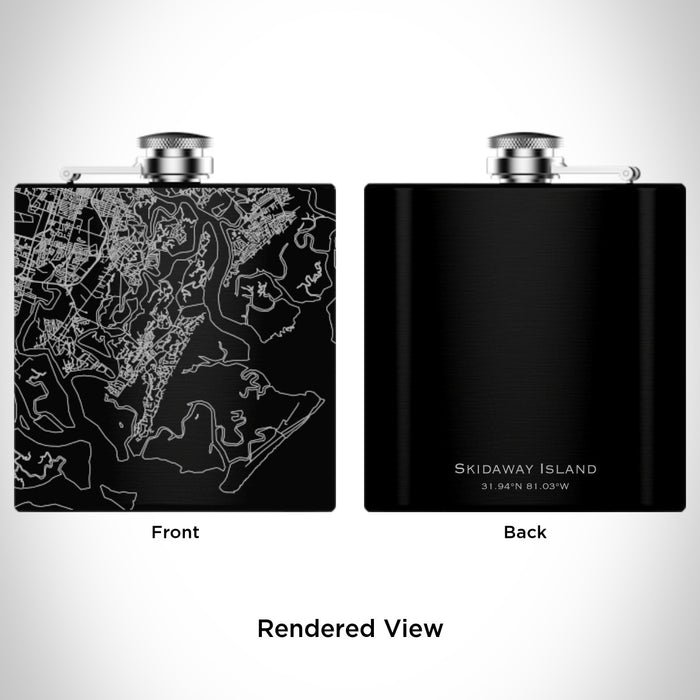 Rendered View of Skidaway Island Georgia Map Engraving on 6oz Stainless Steel Flask in Black