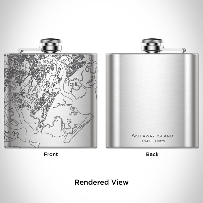 Rendered View of Skidaway Island Georgia Map Engraving on 6oz Stainless Steel Flask