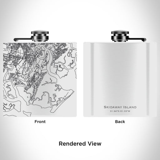 Rendered View of Skidaway Island Georgia Map Engraving on 6oz Stainless Steel Flask in White