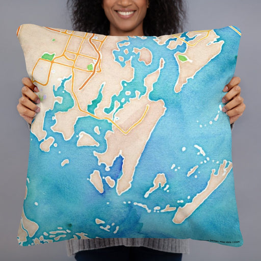 Person holding 22x22 Custom Skidaway Island Georgia Map Throw Pillow in Watercolor