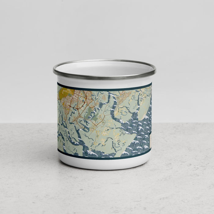 Front View Custom Skidaway Island Georgia Map Enamel Mug in Woodblock