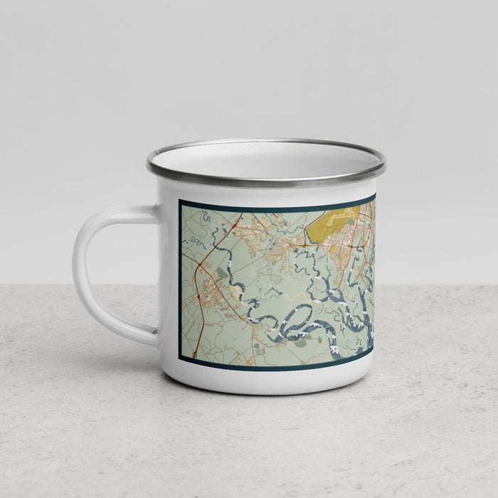 Left View Custom Skidaway Island Georgia Map Enamel Mug in Woodblock