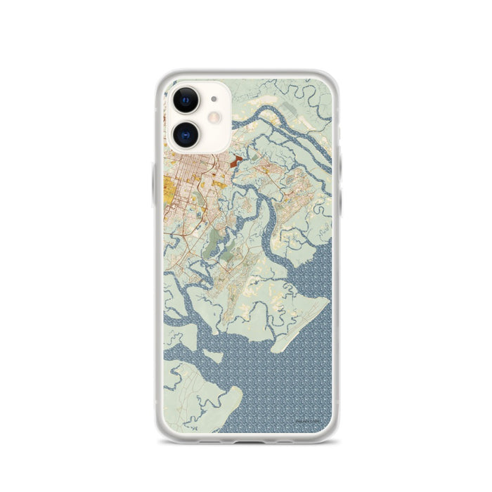 Custom iPhone 11 Skidaway Island Georgia Map Phone Case in Woodblock