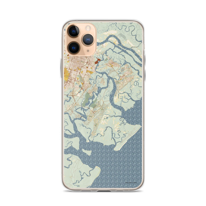 Custom iPhone 11 Pro Max Skidaway Island Georgia Map Phone Case in Woodblock