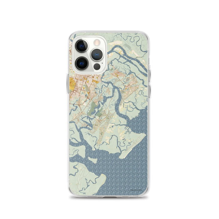 Custom iPhone 12 Pro Skidaway Island Georgia Map Phone Case in Woodblock