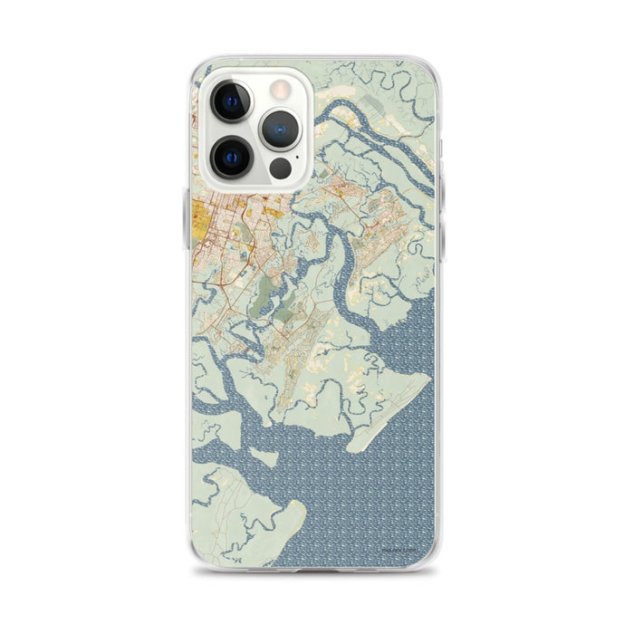 Custom iPhone 12 Pro Max Skidaway Island Georgia Map Phone Case in Woodblock