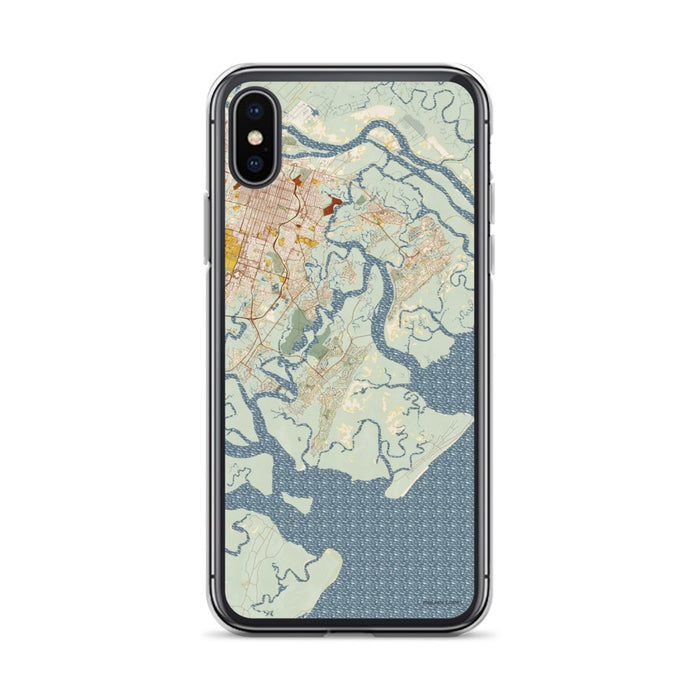 Custom iPhone X/XS Skidaway Island Georgia Map Phone Case in Woodblock