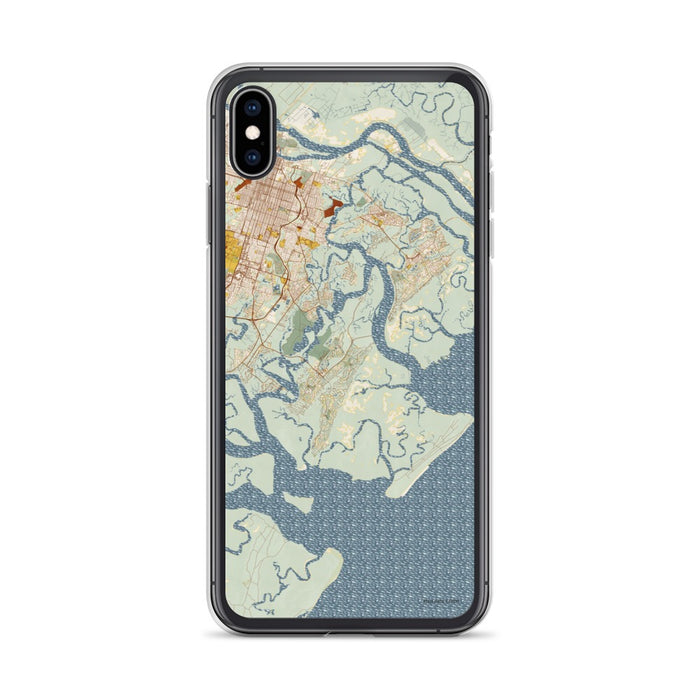 Custom iPhone XS Max Skidaway Island Georgia Map Phone Case in Woodblock