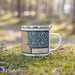 Right View Custom Skokie Illinois Map Enamel Mug in Woodblock on Grass With Trees in Background