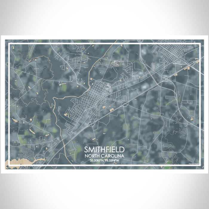 Smithfield North Carolina Map Print Landscape Orientation in Afternoon Style With Shaded Background