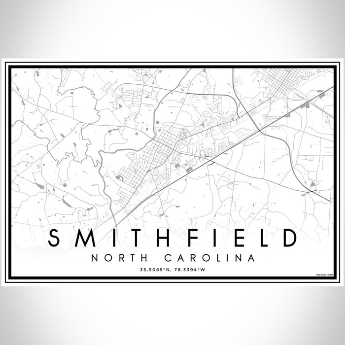 Smithfield North Carolina Map Print Landscape Orientation in Classic Style With Shaded Background
