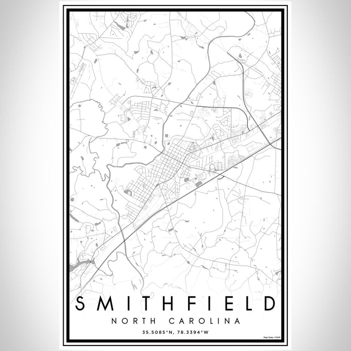 Smithfield North Carolina Map Print Portrait Orientation in Classic Style With Shaded Background
