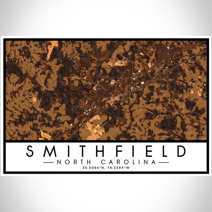 Smithfield North Carolina Map Print Landscape Orientation in Ember Style With Shaded Background