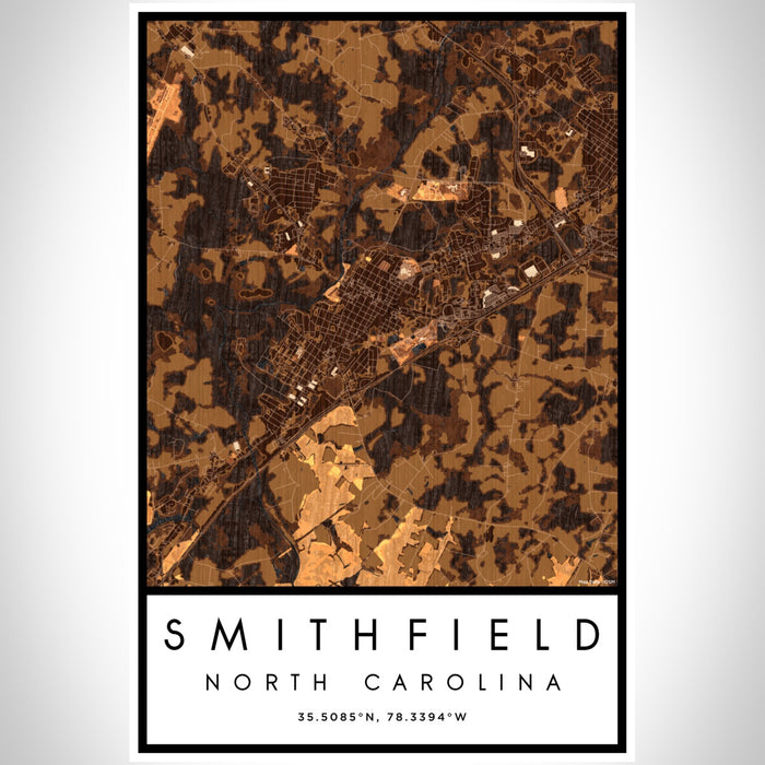 Smithfield North Carolina Map Print Portrait Orientation in Ember Style With Shaded Background