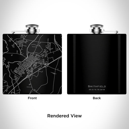 Rendered View of Smithfield North Carolina Map Engraving on 6oz Stainless Steel Flask in Black