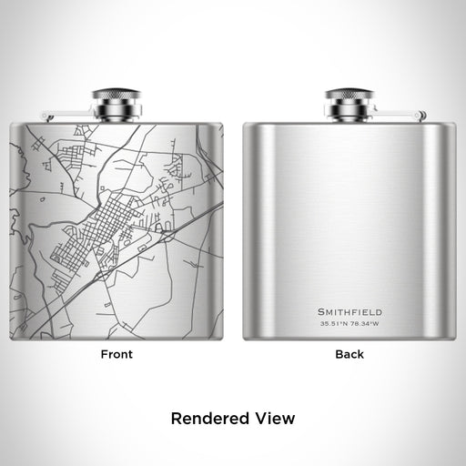 Rendered View of Smithfield North Carolina Map Engraving on 6oz Stainless Steel Flask