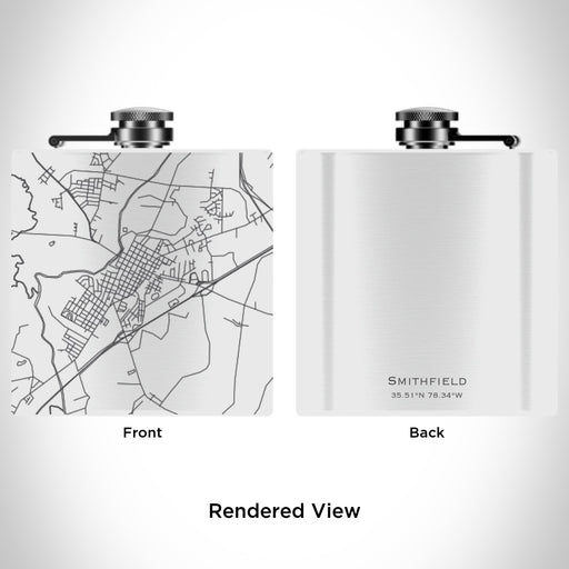 Rendered View of Smithfield North Carolina Map Engraving on 6oz Stainless Steel Flask in White