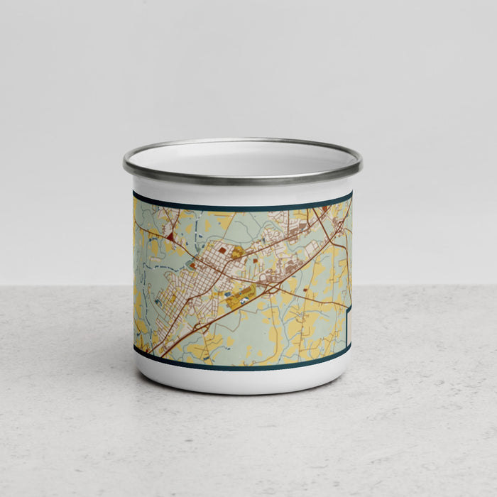 Front View Custom Smithfield North Carolina Map Enamel Mug in Woodblock