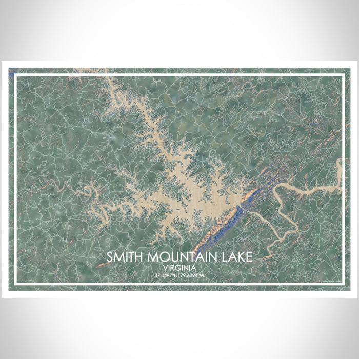 Smith Mountain Lake Virginia Map Print Landscape Orientation in Afternoon Style With Shaded Background