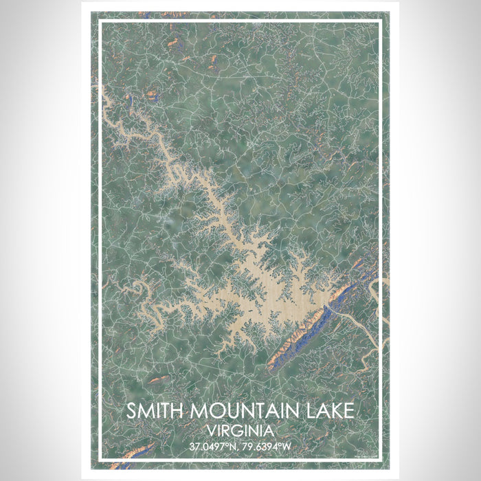 Smith Mountain Lake Virginia Map Print Portrait Orientation in Afternoon Style With Shaded Background