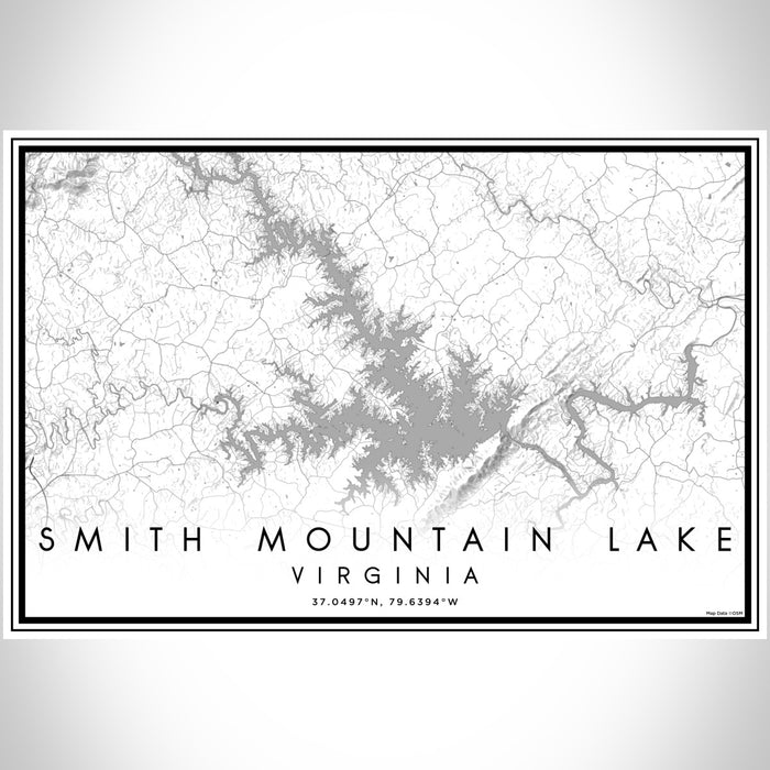 Smith Mountain Lake Virginia Map Print Landscape Orientation in Classic Style With Shaded Background