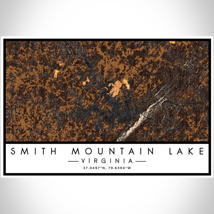 Smith Mountain Lake Virginia Map Print Landscape Orientation in Ember Style With Shaded Background