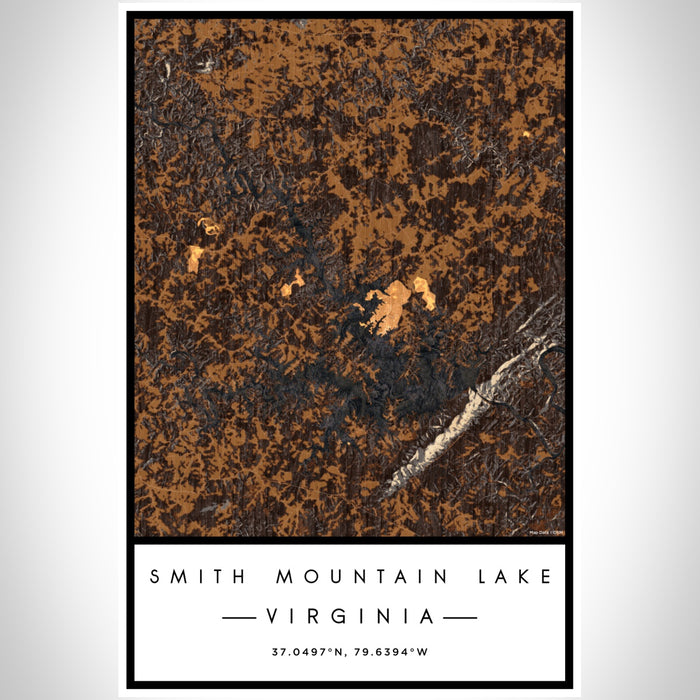 Smith Mountain Lake Virginia Map Print Portrait Orientation in Ember Style With Shaded Background
