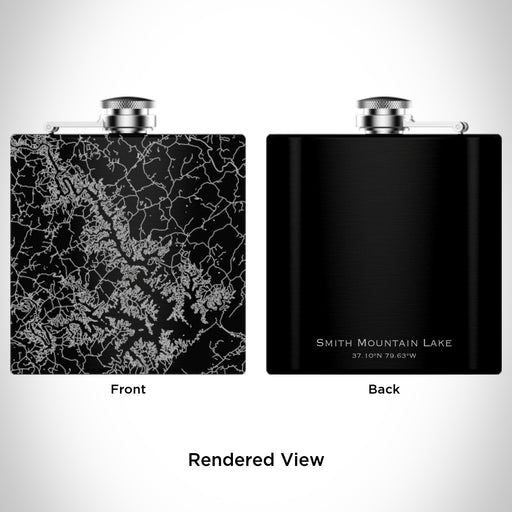 Rendered View of Smith Mountain Lake Virginia Map Engraving on 6oz Stainless Steel Flask in Black