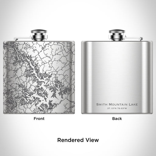 Rendered View of Smith Mountain Lake Virginia Map Engraving on 6oz Stainless Steel Flask
