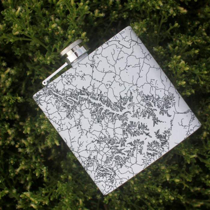 Smith Mountain Lake Virginia Custom Engraved City Map Inscription Coordinates on 6oz Stainless Steel Flask in White