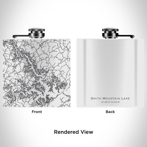 Rendered View of Smith Mountain Lake Virginia Map Engraving on 6oz Stainless Steel Flask in White