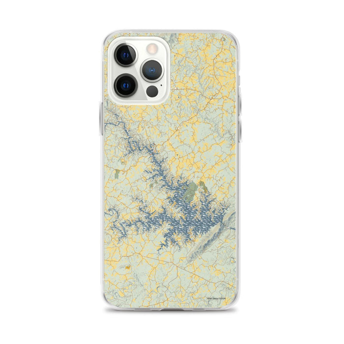Custom iPhone 12 Pro Max Smith Mountain Lake Virginia Map Phone Case in Woodblock