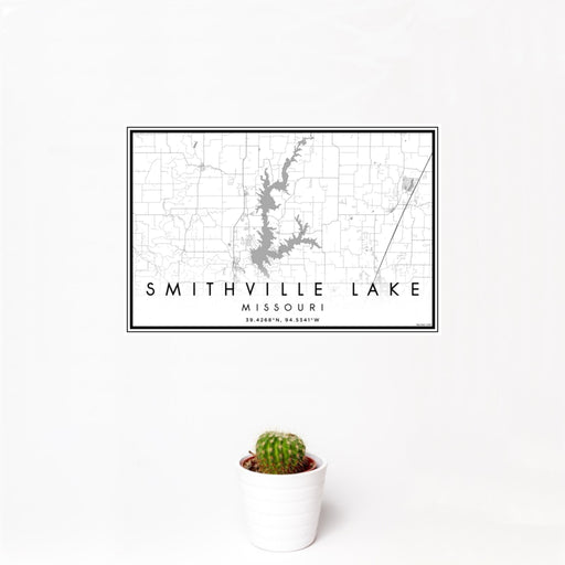 12x18 Smithville Lake Missouri Map Print Landscape Orientation in Classic Style With Small Cactus Plant in White Planter