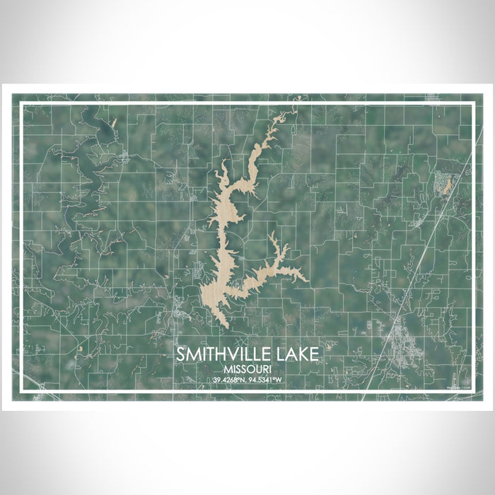 Smithville Lake Missouri Map Print Landscape Orientation in Afternoon Style With Shaded Background