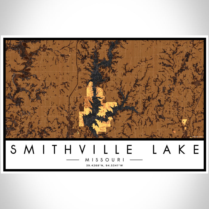 Smithville Lake Missouri Map Print Landscape Orientation in Ember Style With Shaded Background