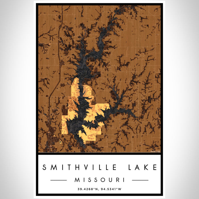 Smithville Lake Missouri Map Print Portrait Orientation in Ember Style With Shaded Background