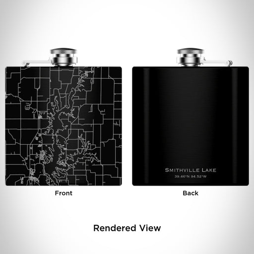 Rendered View of Smithville Lake Missouri Map Engraving on 6oz Stainless Steel Flask in Black